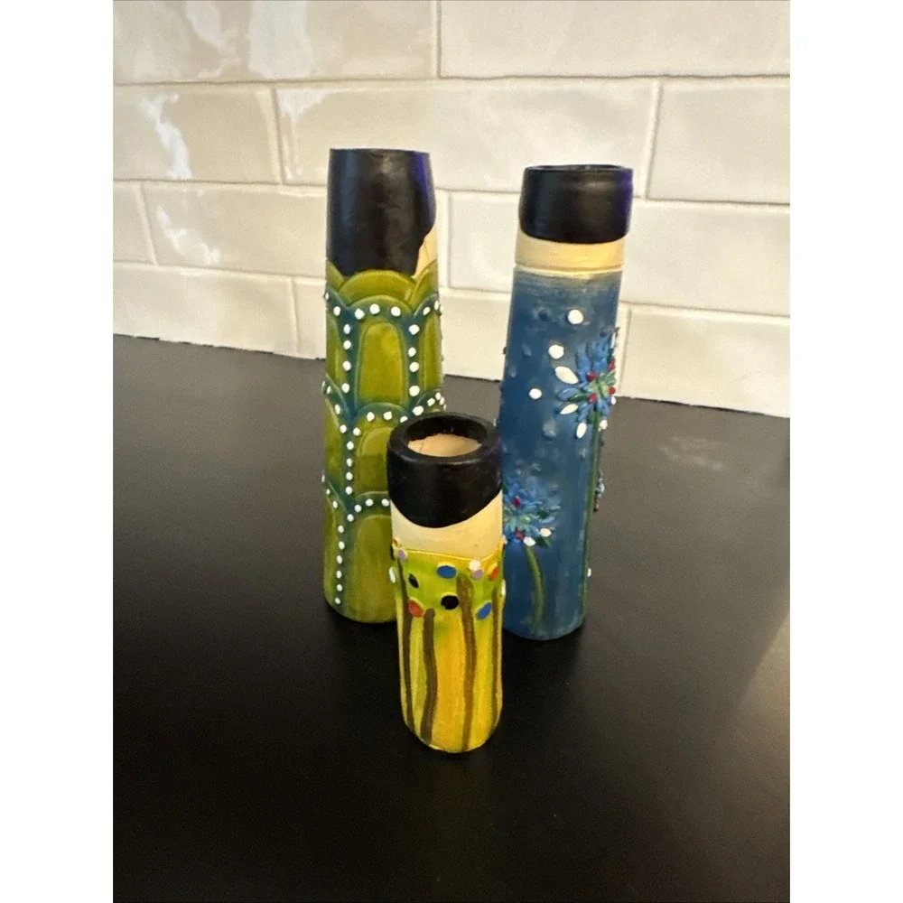 3 Spring Family Bud Vases Resin Bohemian Family Vase Hand Painted Home Decor‎